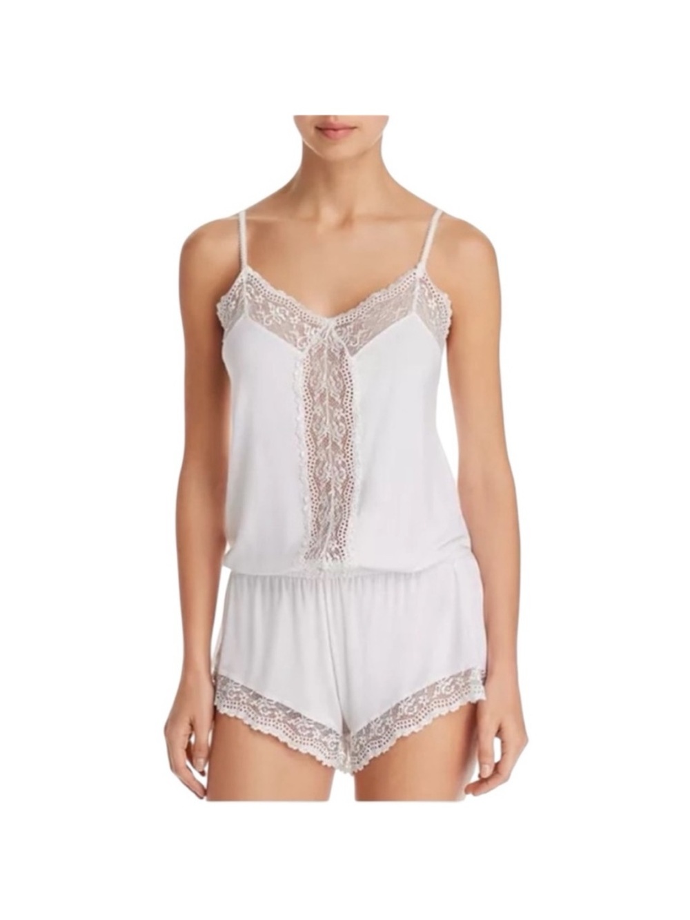 Eberjey White Lace-Trim Cami & Short Sleep Set